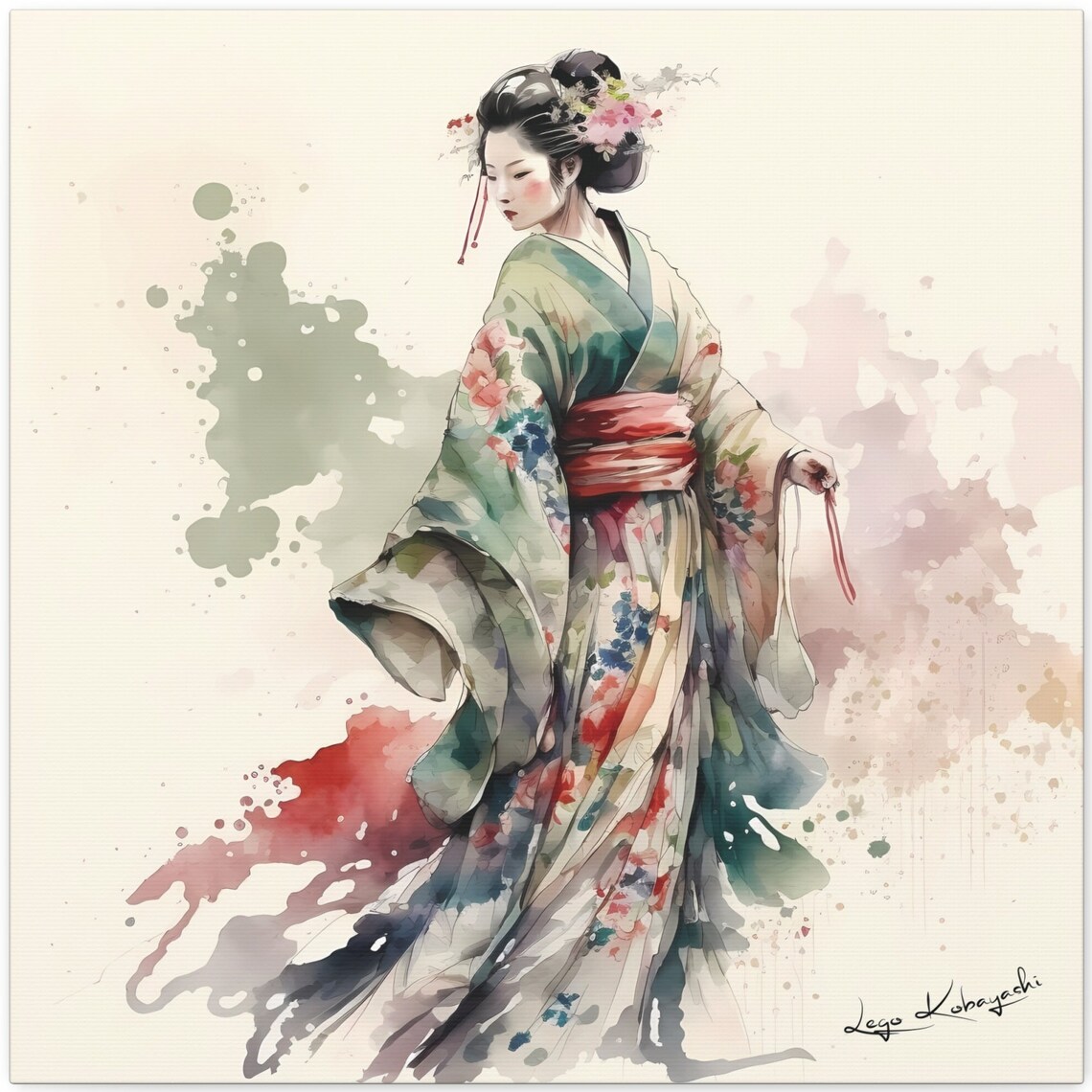Geisha 7 Kanoyumi Japanese Watercolor Art Print