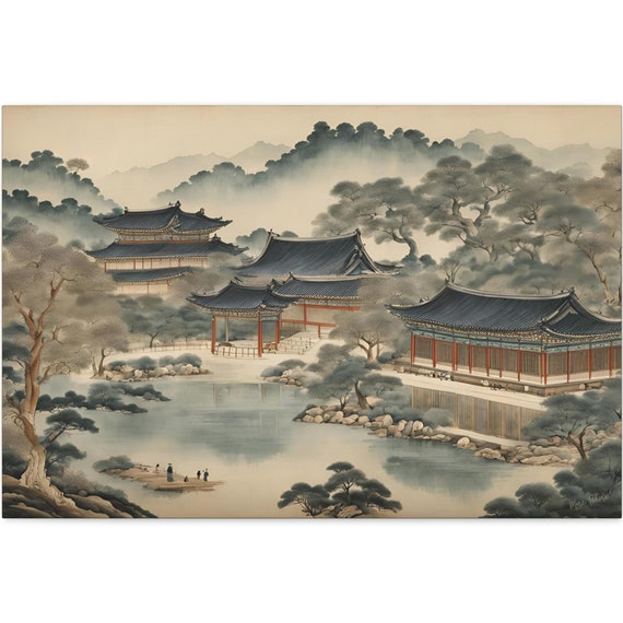 Ink Wash Korean Painting, Joseon Pavilion Art Print