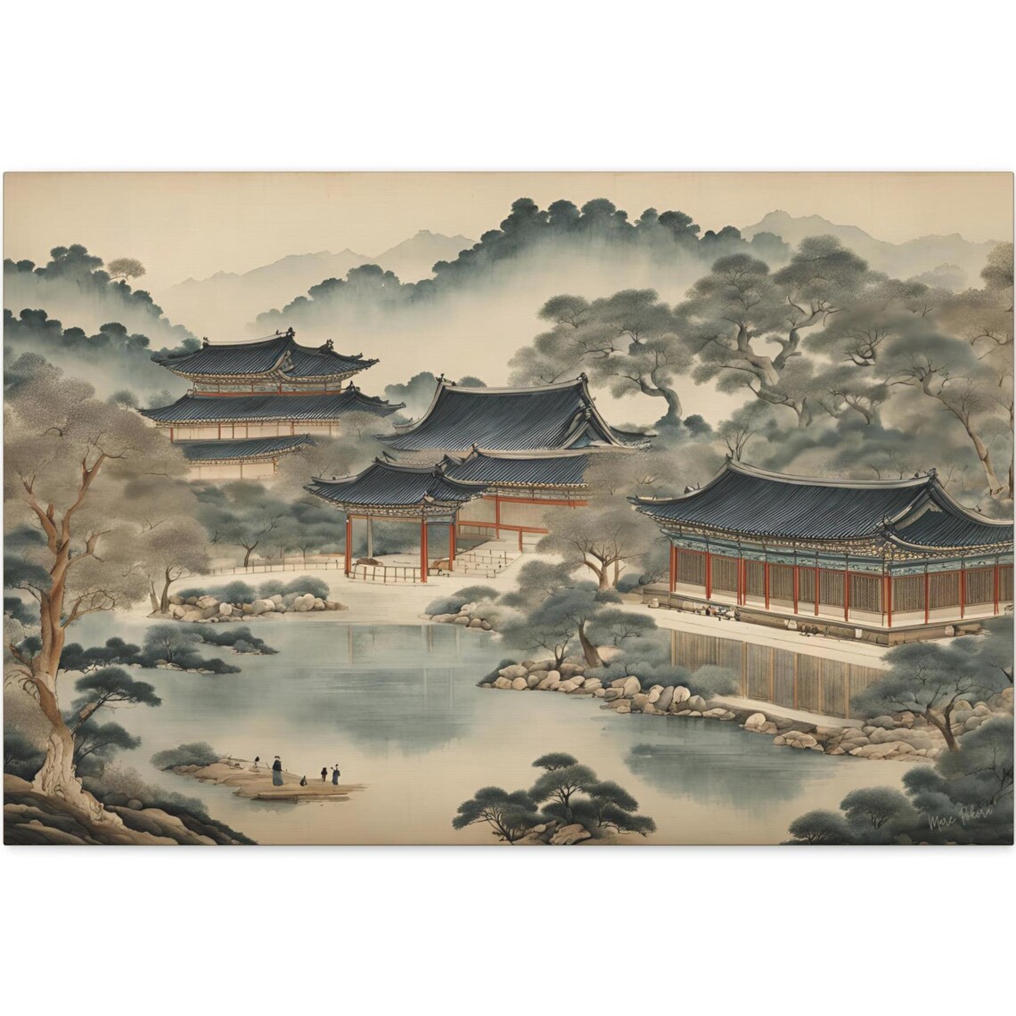 Ink Wash Korean Painting, Joseon Pavilion Art Print