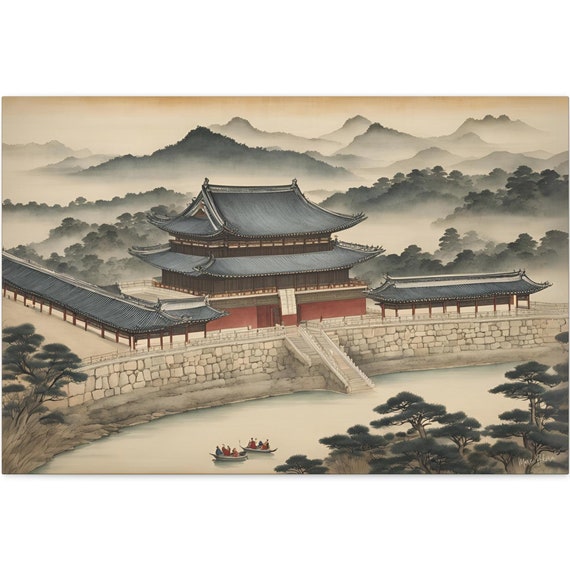 Ink Wash Korean Painting 7 Joseon Royal Palace Artist Signed Art Living Room Wall Decor Fine Art Gift Horizontal Artwork