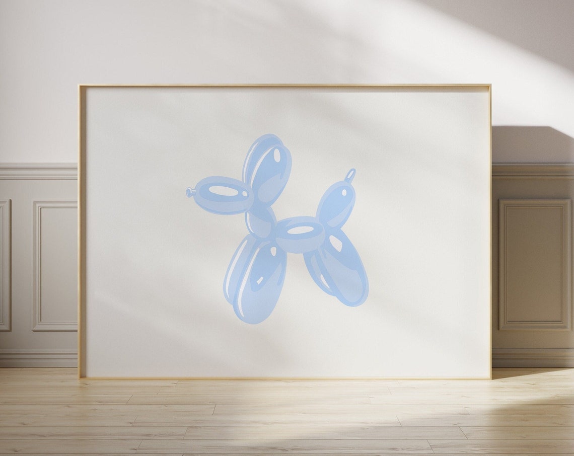 Modern Light Blue Balloon Dog Minimalist Preppy Dorm Art Print - Image 3