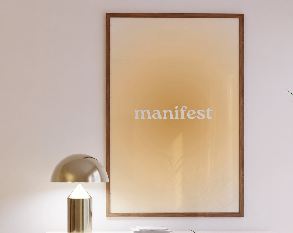 Manifest Yellow Aura Gradient Minimalist Affirmation Word Art Poster