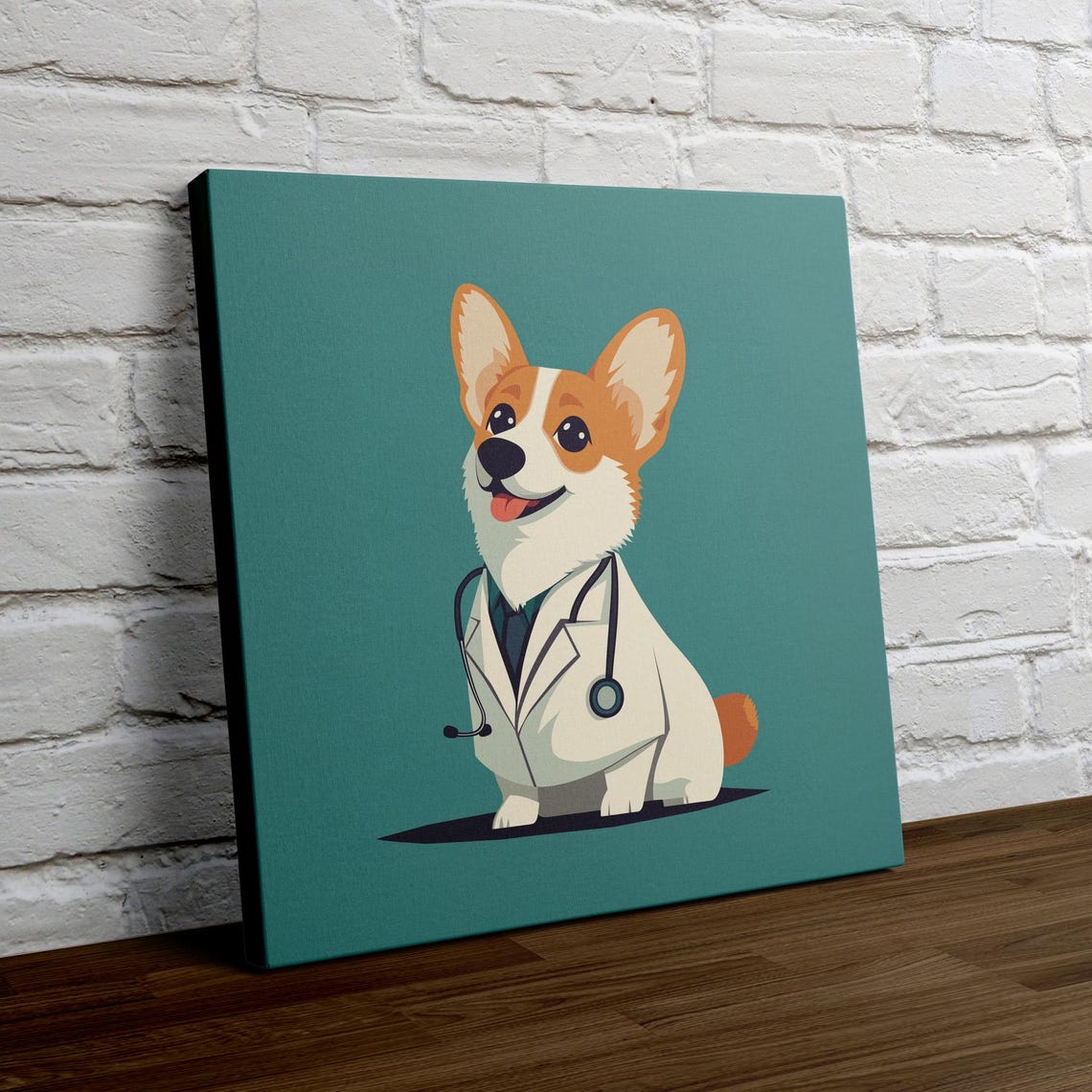 Cartoon Corgi Doctor Portrait Dog in White Coat Stethoscope Poster - Image 4