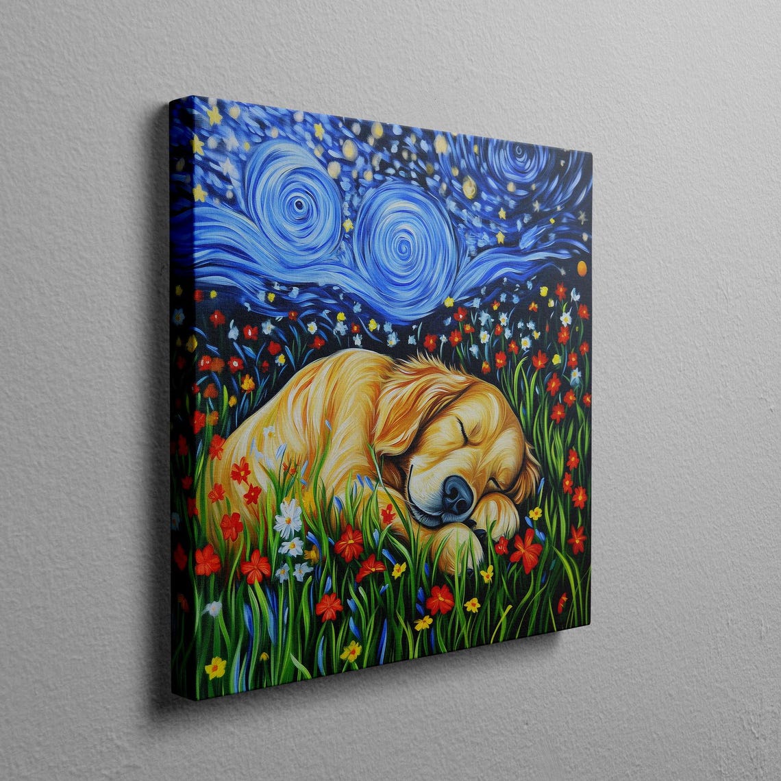 Sleeping Golden Retriever In Wildflowers Under Starry Night Poster - Image 2