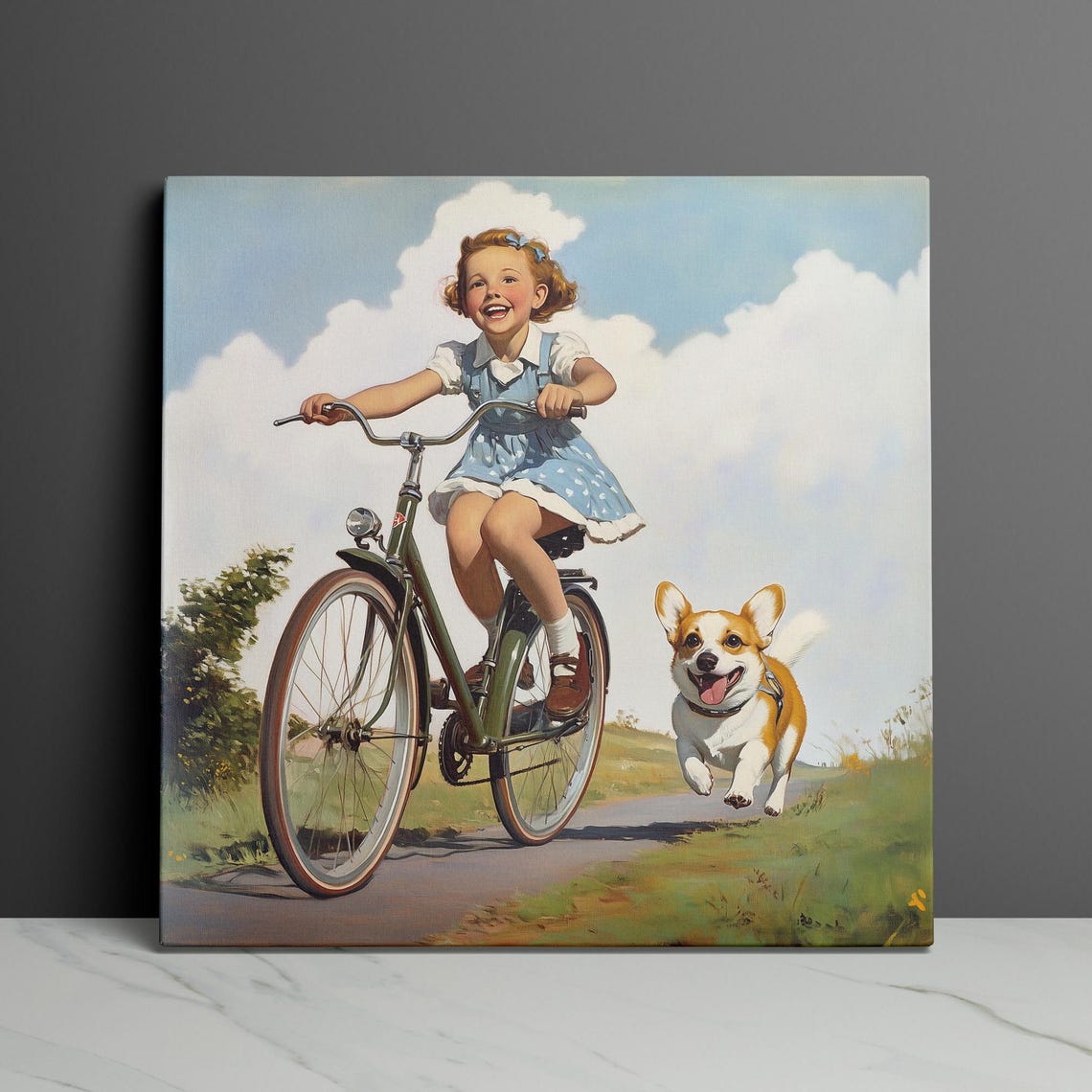 Corgi Dog Riding Bicycle Basket Poster with Summer Flower Field - Image 3