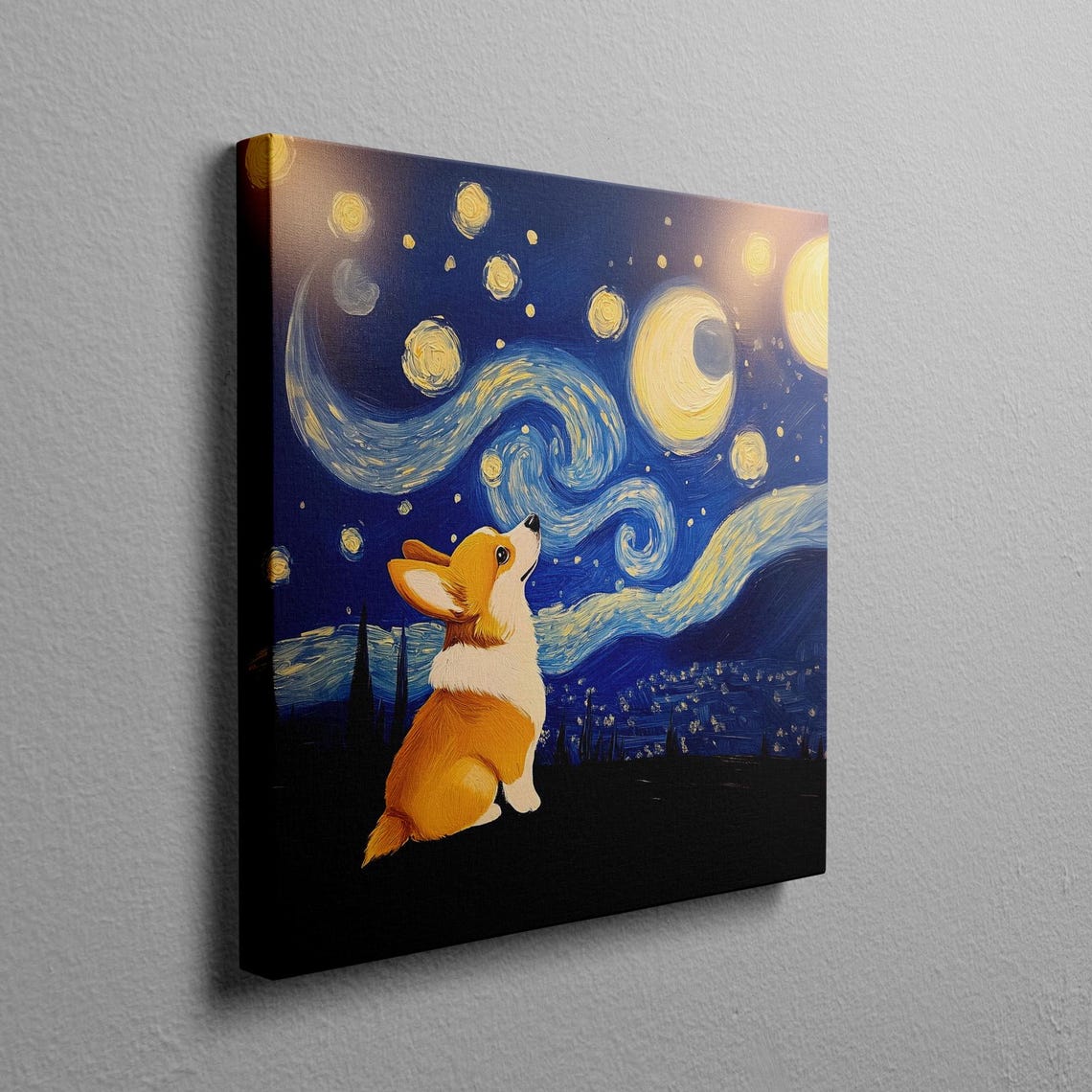 Corgi Sitting Under A Swirling Van Gogh Starry Night Sky Poster - Image 2