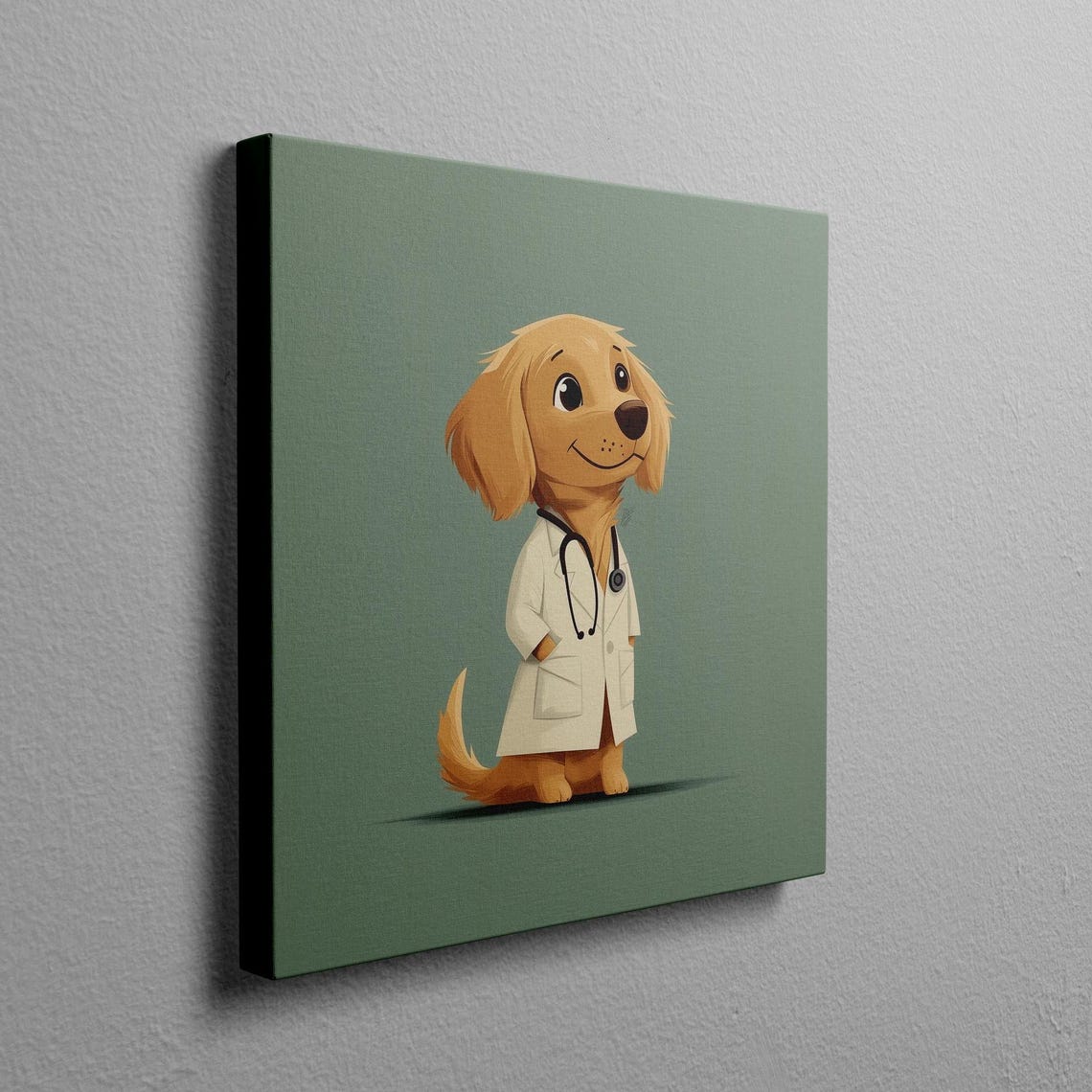 Veterinarian Office Art Dog Vet Doctor Cute Golden Retriever Doctors Office Dog Decor Green Puppy Print Pet Waiting Room Painting - Image 2
