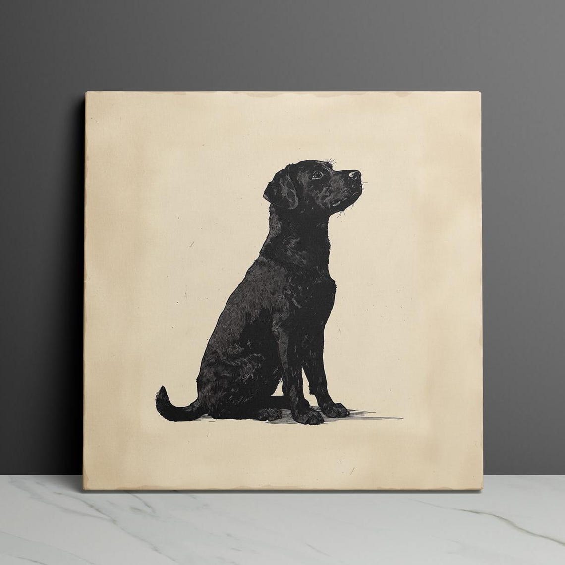 Black Labrador Sitting In Profile Minimalist Ink Style Wall Art - Image 3