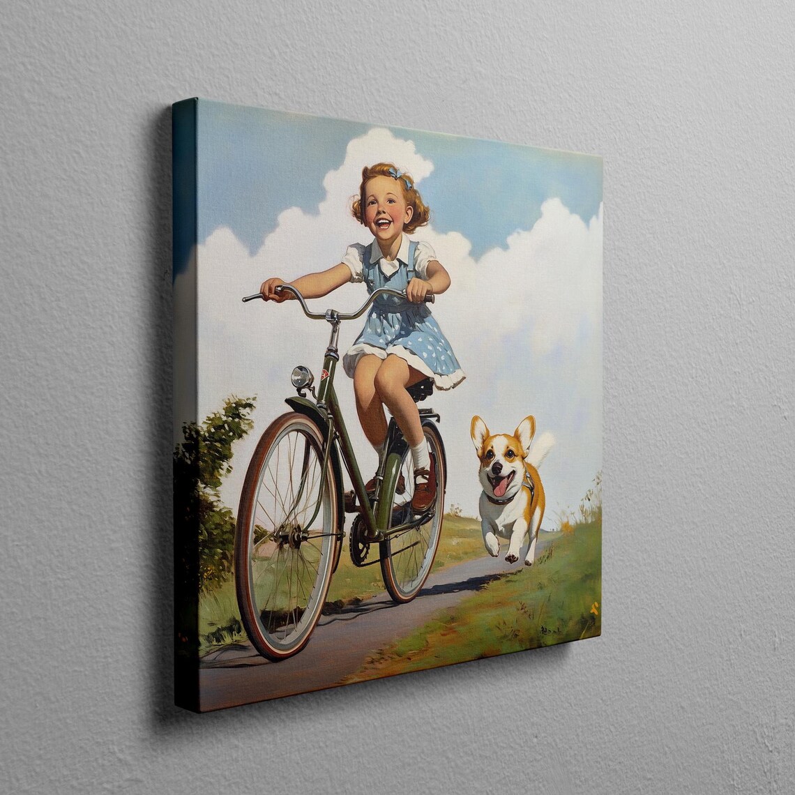 Corgi Dog Riding Bicycle Basket Poster with Summer Flower Field - Image 2