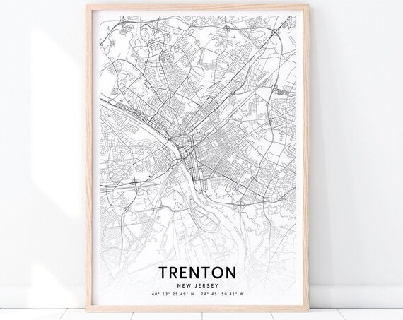 Trenton New Jersey Minimalist Black and White City Street Map Poster