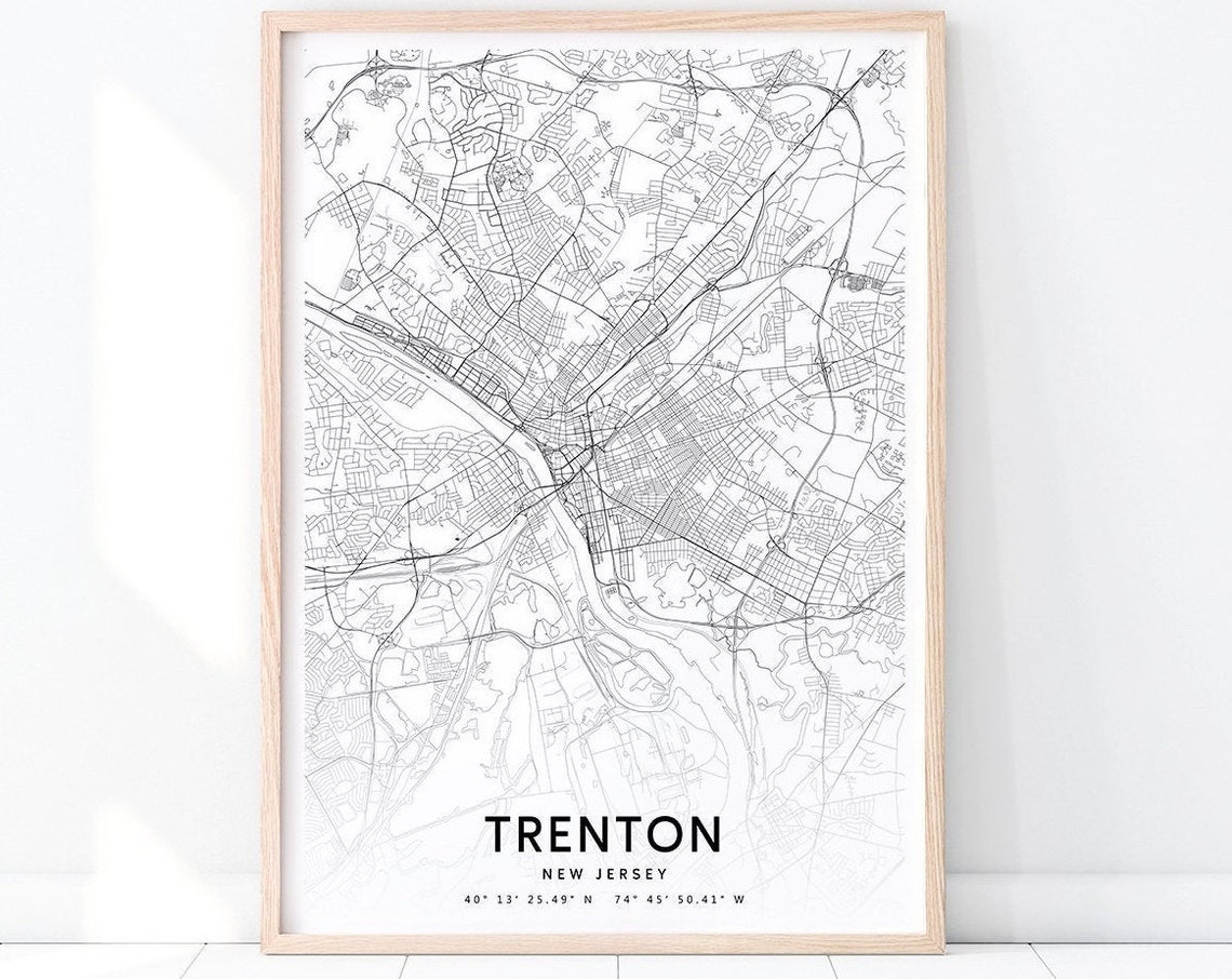 Trenton New Jersey Minimalist Black and White City Street Map Poster