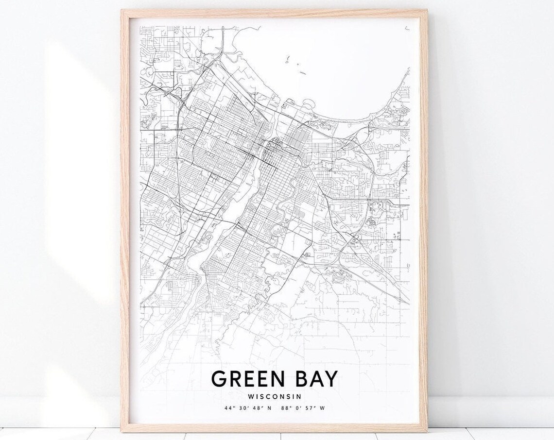Green Bay Wisconsin Minimalist Black White Street Map Poster