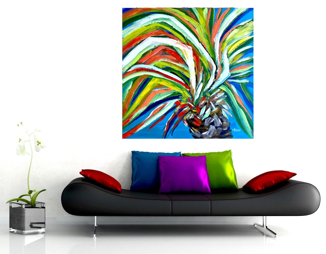 Abstract Colorful Palm Tree Green Red Blue Modern Tropical Poster