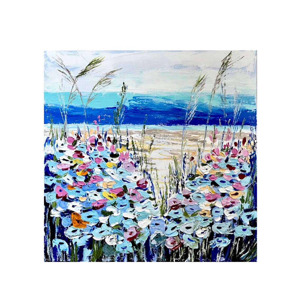 Whimsical Beach Floral Coastal Landscape Art Print