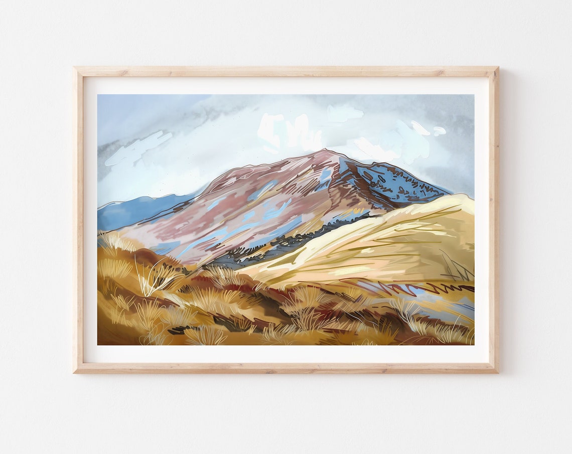 Golden Hills Mountain Range Soft Painterly Landscape Art Poster