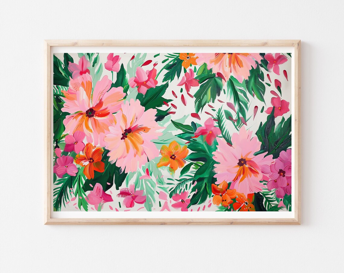 Bright Pink Floral Abstract Bold Botanical Colorful Art Poster