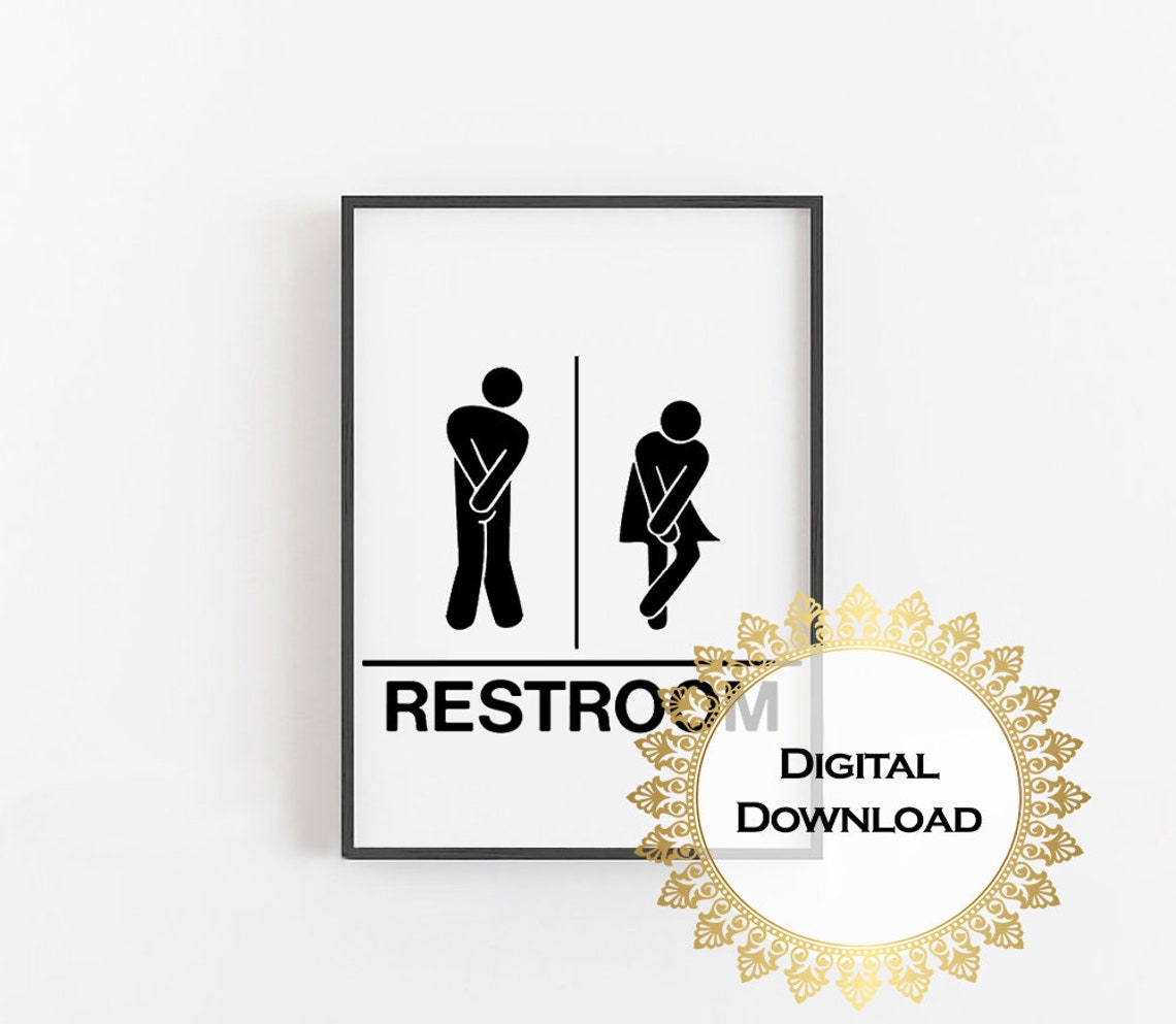 Funny Restroom Sign Men Women Holding It Humor Bathroom Decor Print - Image 4