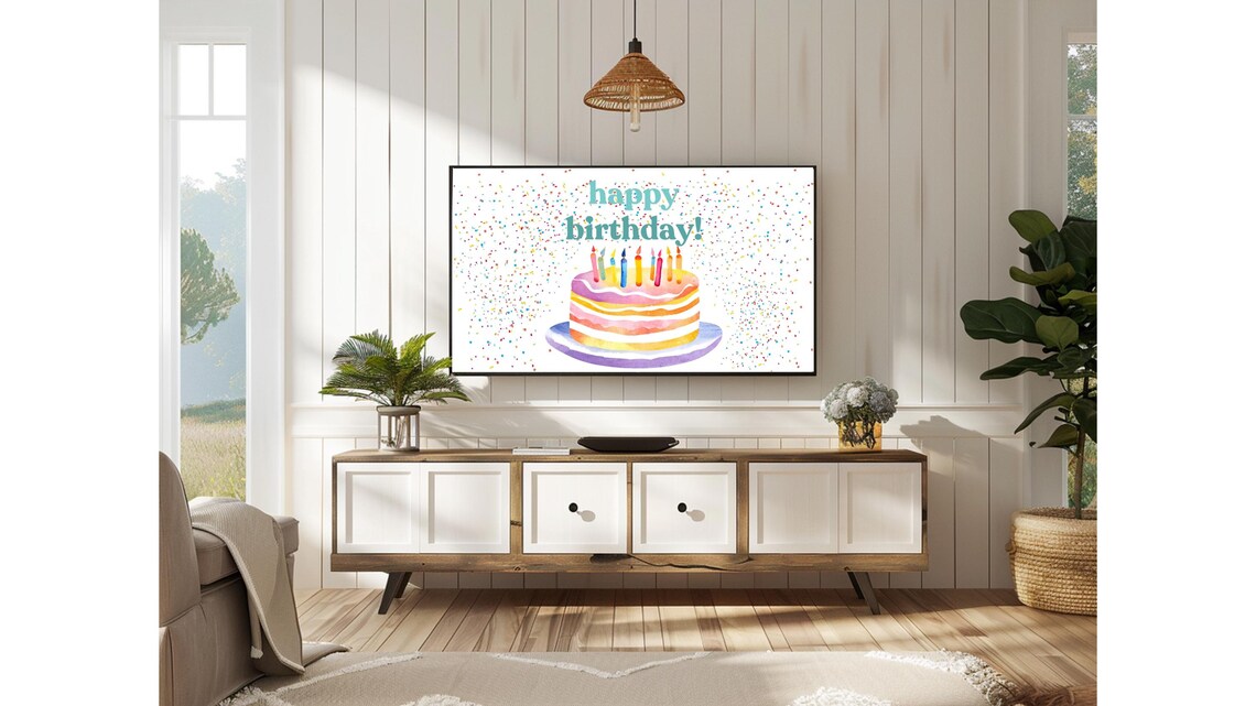 Happy Birthday Watercolor Cake Confetti Party Frame TV Poster - Image 2