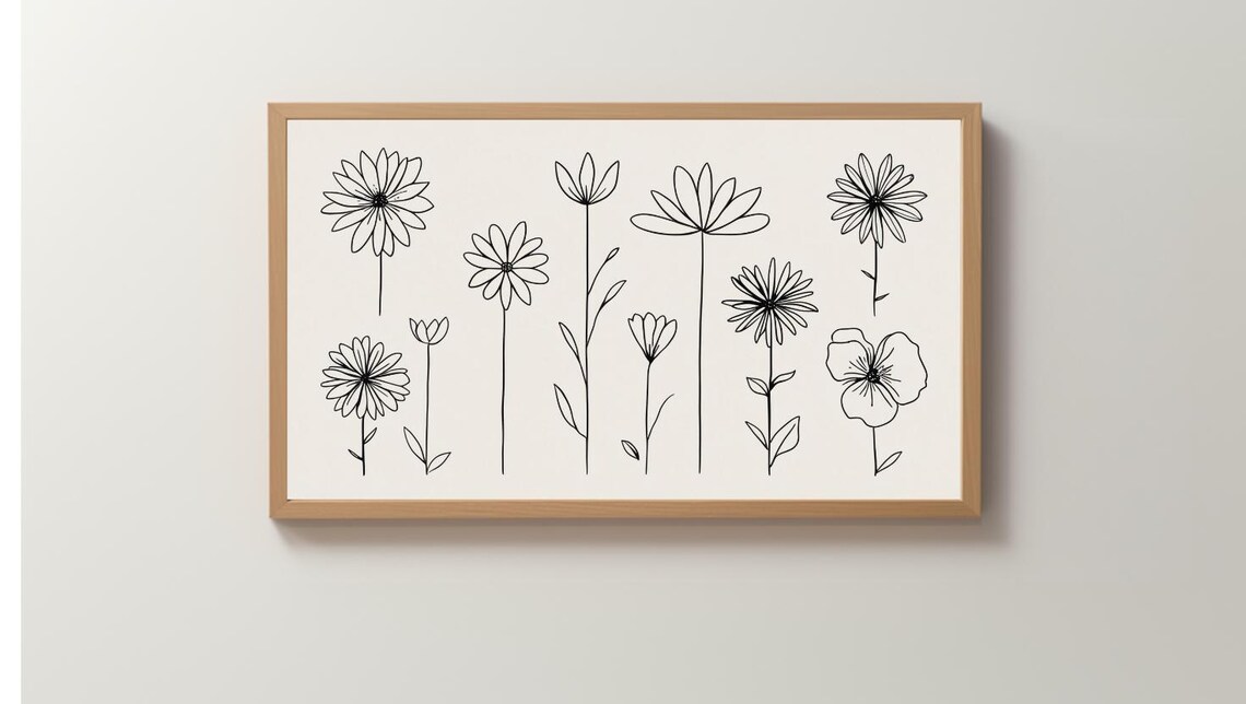 Black Line Drawing Wildflowers Minimalist Botanical Farmhouse Poster - Image 4