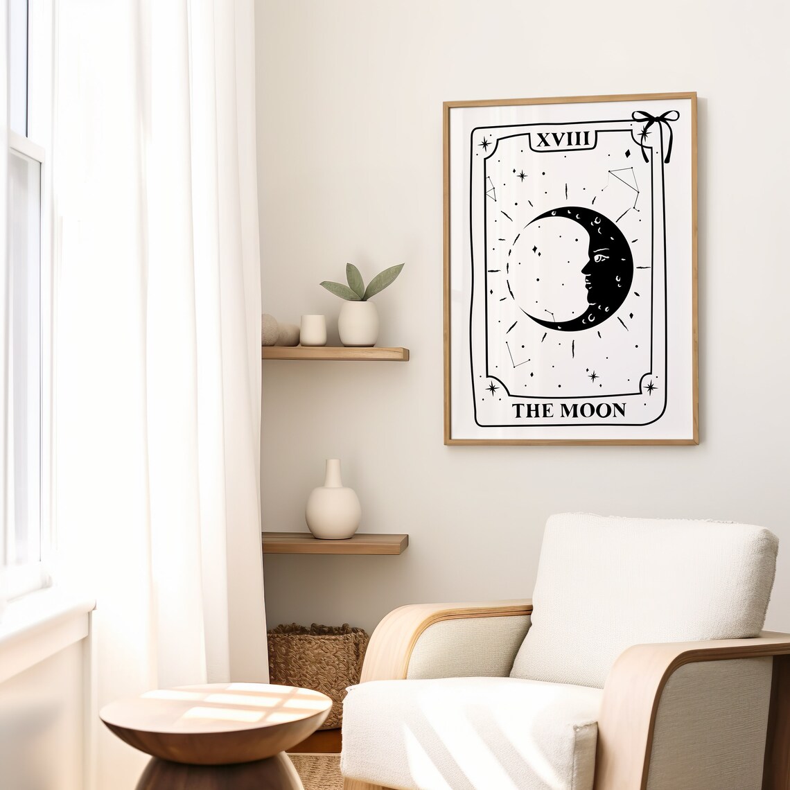 The Moon Tarot Card XVIII Black And White Spiritual Astrology Poster - Image 2