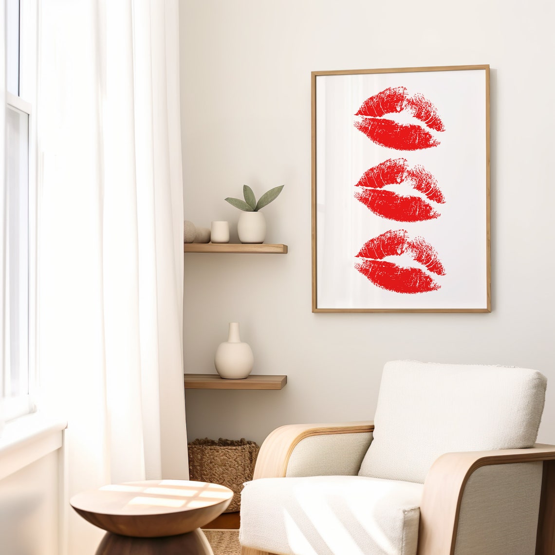 Red Lipstick Kiss Prints Trio Bold Minimalist Retro Wall Art - Image 2