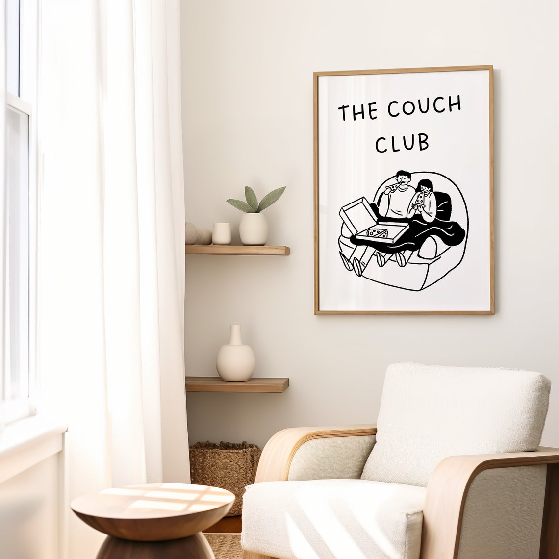 The Couch Club Couple Pizza Night Black and White Line Art Wall Art - Image 2