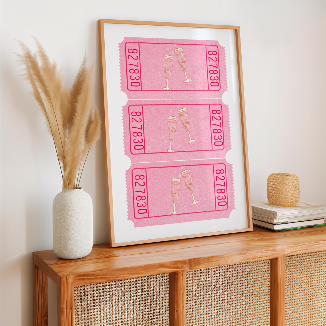 Champagne Flutes Pink Ticket Stub Trio Retro Party Bar Cart Poster - Image 2