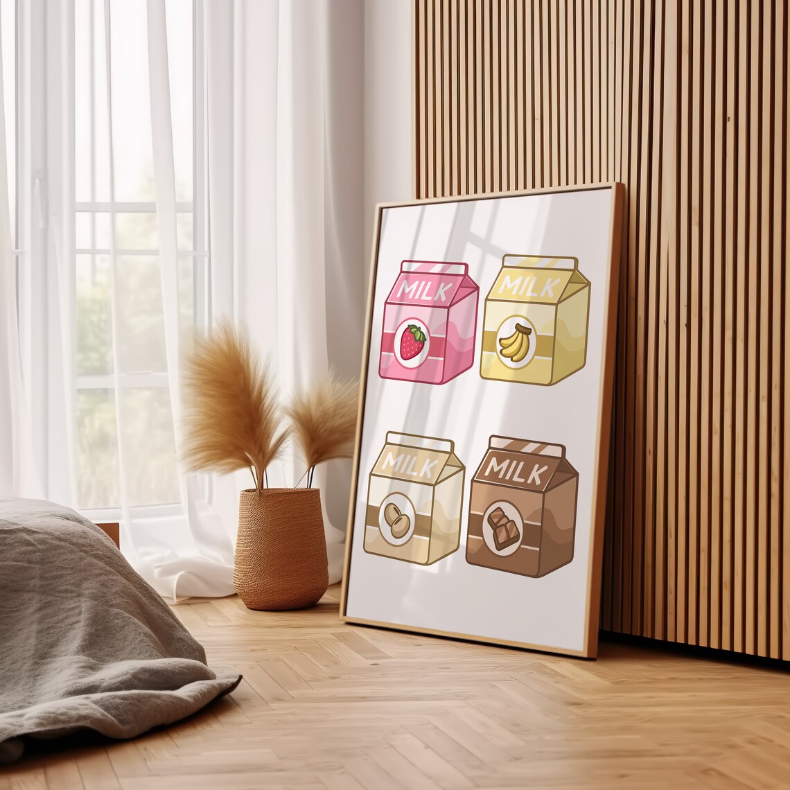 Cute Milk Carton Set Strawberry Banana Chocolate Kitchen Poster - Image 3