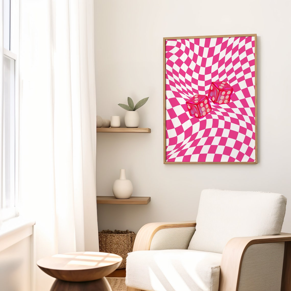 Pink Holographic Dice Maximalist Retro Checkered Dorm Room Wall Art - Image 2