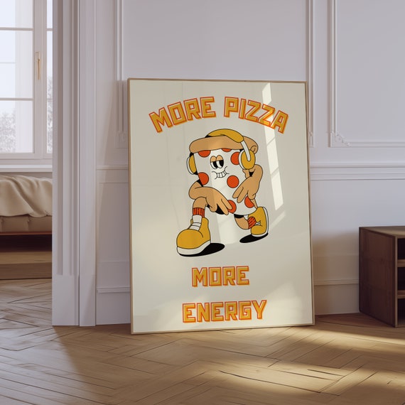Pizza Print Food Poster Trendy Kitchen Wall Art Retro Pizza Poster Cute Food Kitchen Art Pizza Club Print Retro Kitchen Poster