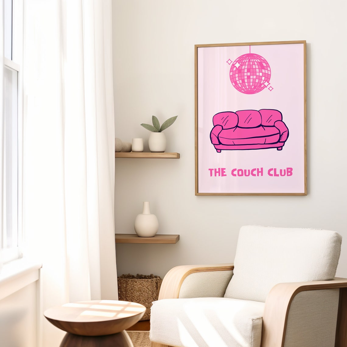 The Couch Club Pink Disco Ball Cozy Retro Trendy Quote Art Poster - Image 2