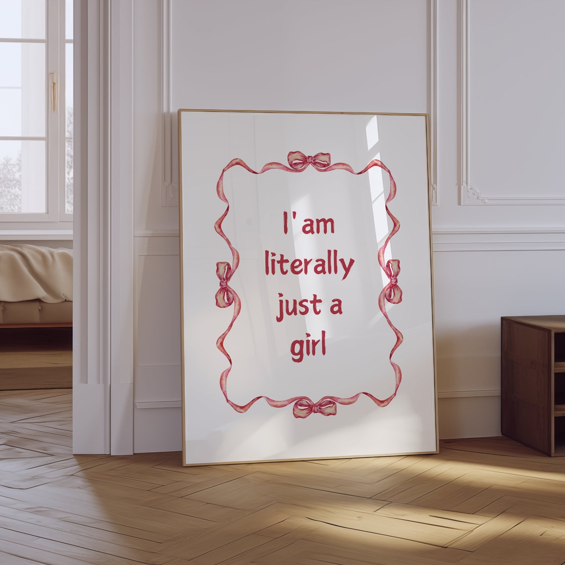 Literally Just A Girl Red Script Quote Ribbon Bow Border Poster