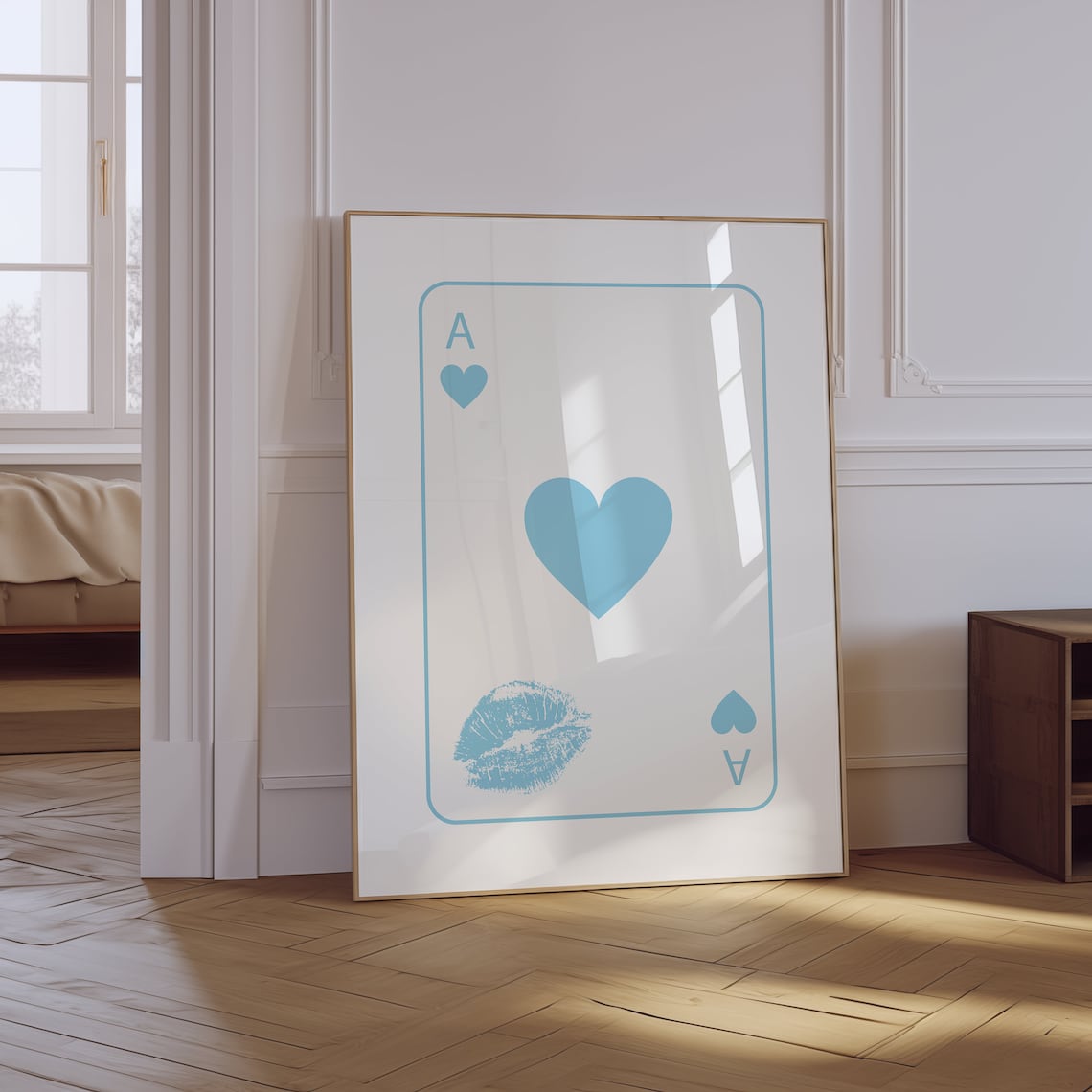Baby Blue Ace of Hearts Kiss Mark Coquette Trendy Art Poster