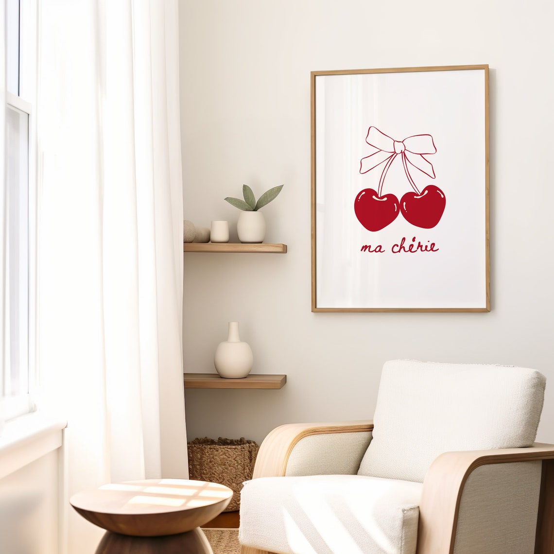 Ma Cherie Red Cherry Bow French Script Trendy Kitchen Fruit Poster - Image 2