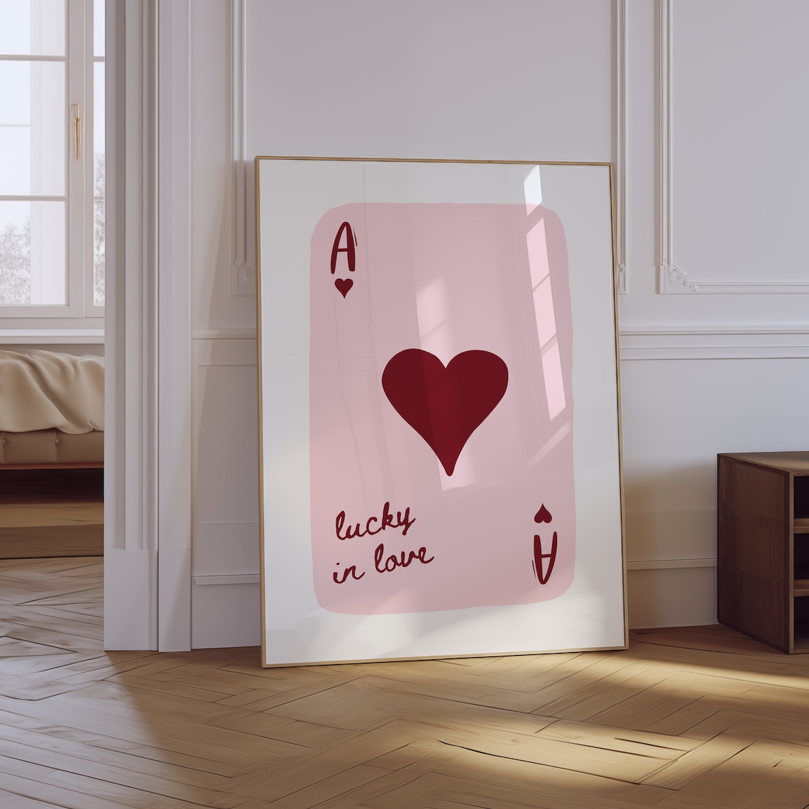 Pink Lucky In Love Ace Of Hearts Playing Card Retro Trendy Wall Art