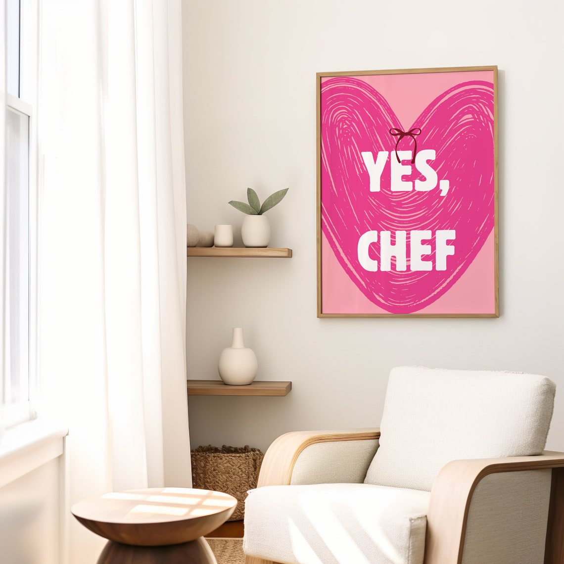 Yes Chef Pink Heart Scribble Cute Kitchen Artwork Poster For Her - Image 2