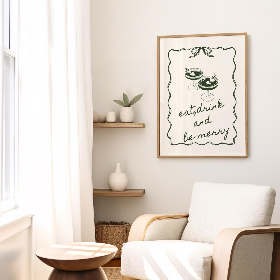 Holiday Bar Cart Print, Trendy Cocktail Wall Art - Image 2