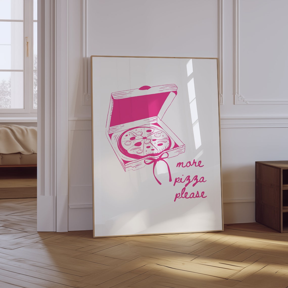 More Pizza Please Hot Pink Pizza Box Trendy Kitchen Art Poster