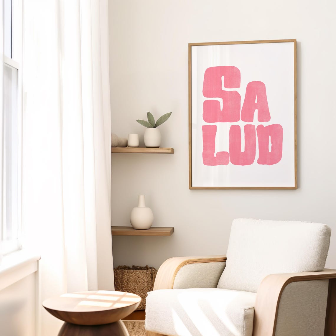 Salud Pink Stacked Block Letter Typography Modern Toast Art Poster - Image 2