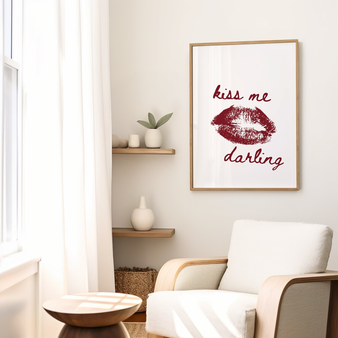 Kiss Me Darling Red Lipstick Kiss Retro Romance Quote Poster - Image 2