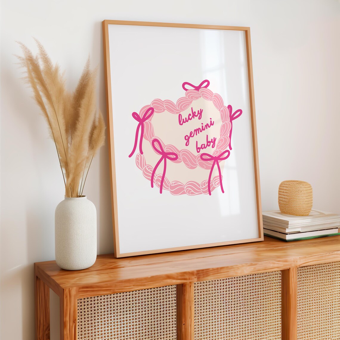 Lucky Gemini Baby Cake Zodiac Poster Pink Preppy Girly Birthday Art - Image 2