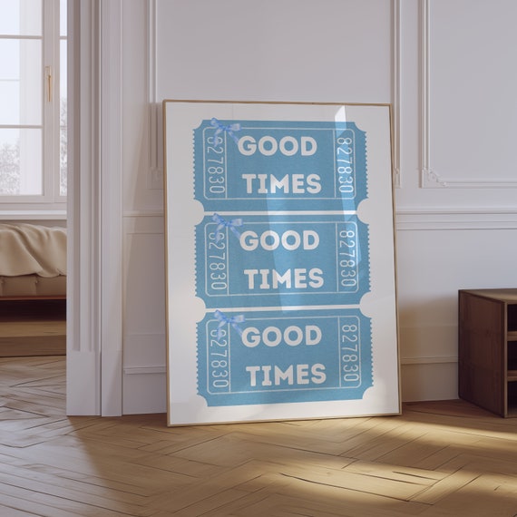 Good Times Ticket Print Trendy Wall Art Retro Bar Cart Print Girly Coastal Wall Art Preppy Bow Art Print Retro Ticket Poster