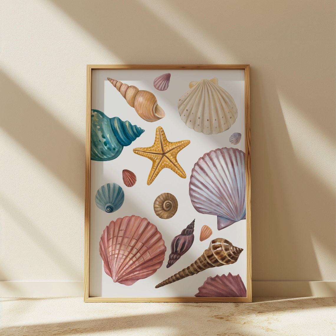 Coastal Seashell Starfish Watercolor Beach House Style Art Poster