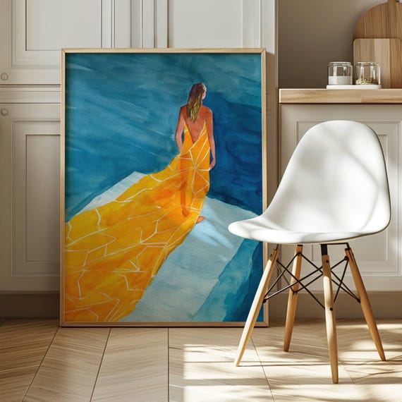 Blue Orange Abstract Woman Art Print Modern Gallery Wall