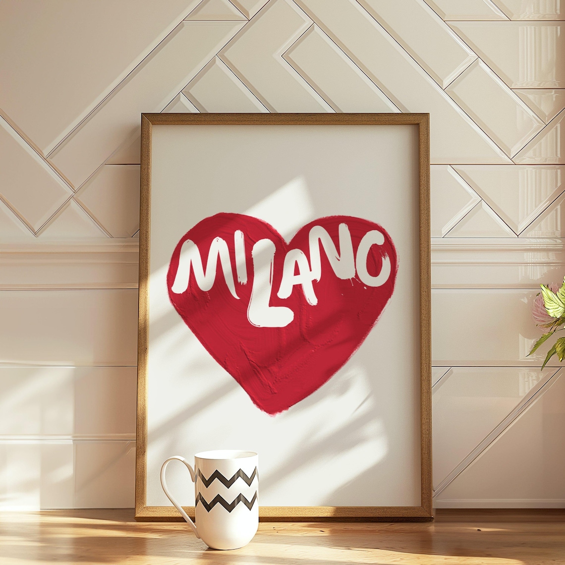 Milano Script Red Heart Watercolor Italian Love Typography Poster