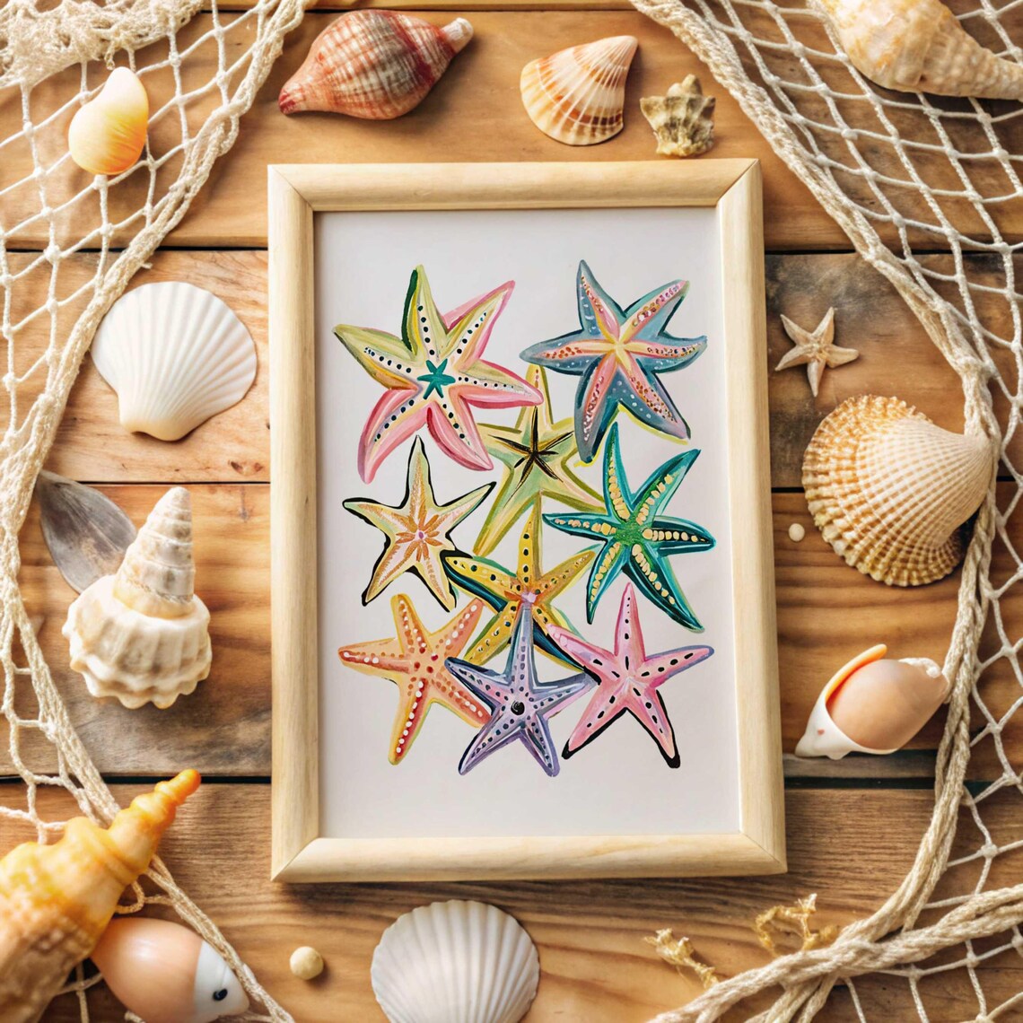 Starfish Painting, Pastel Coastal Beach House Print