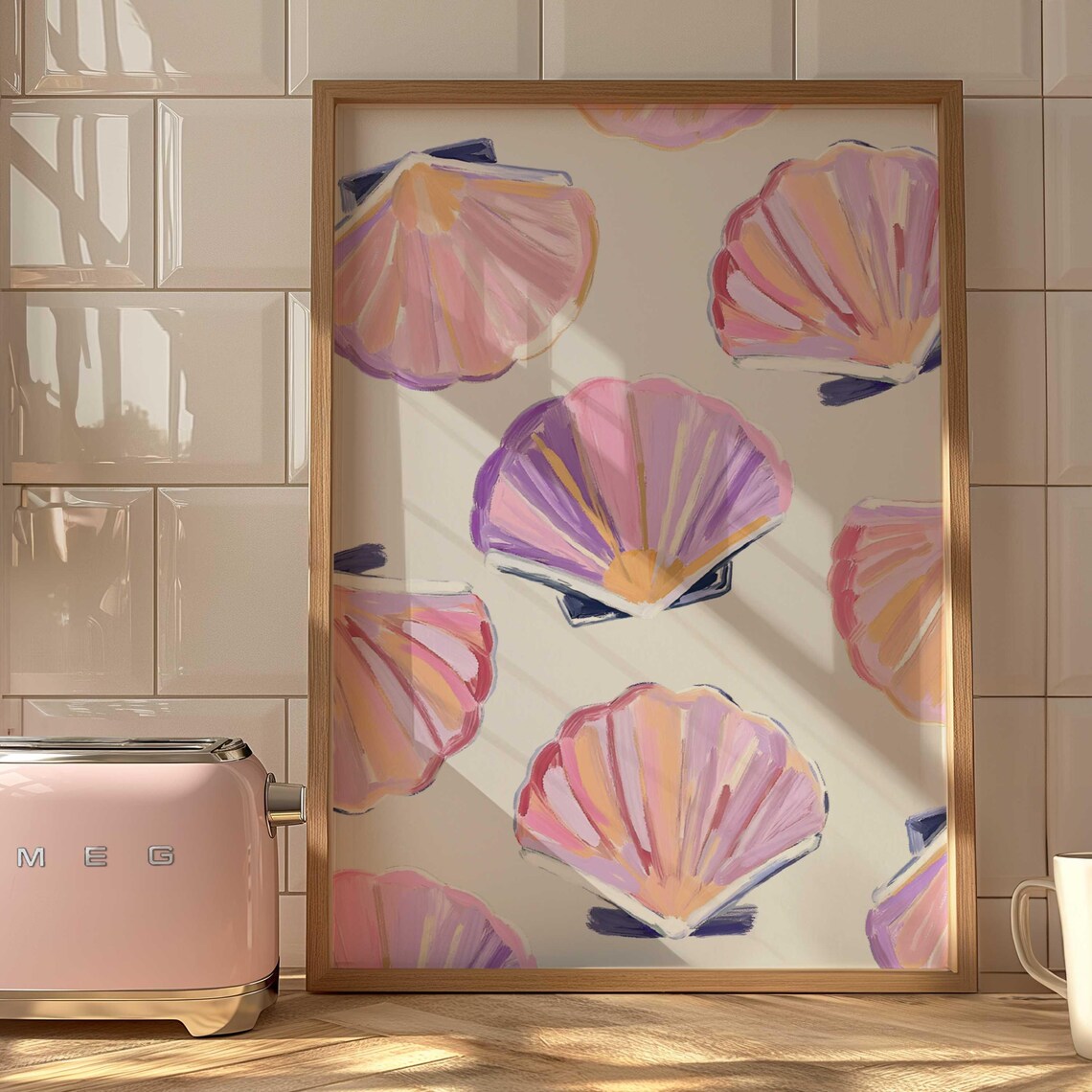 Pink Shell Painting, Abstract Coastal Art Print