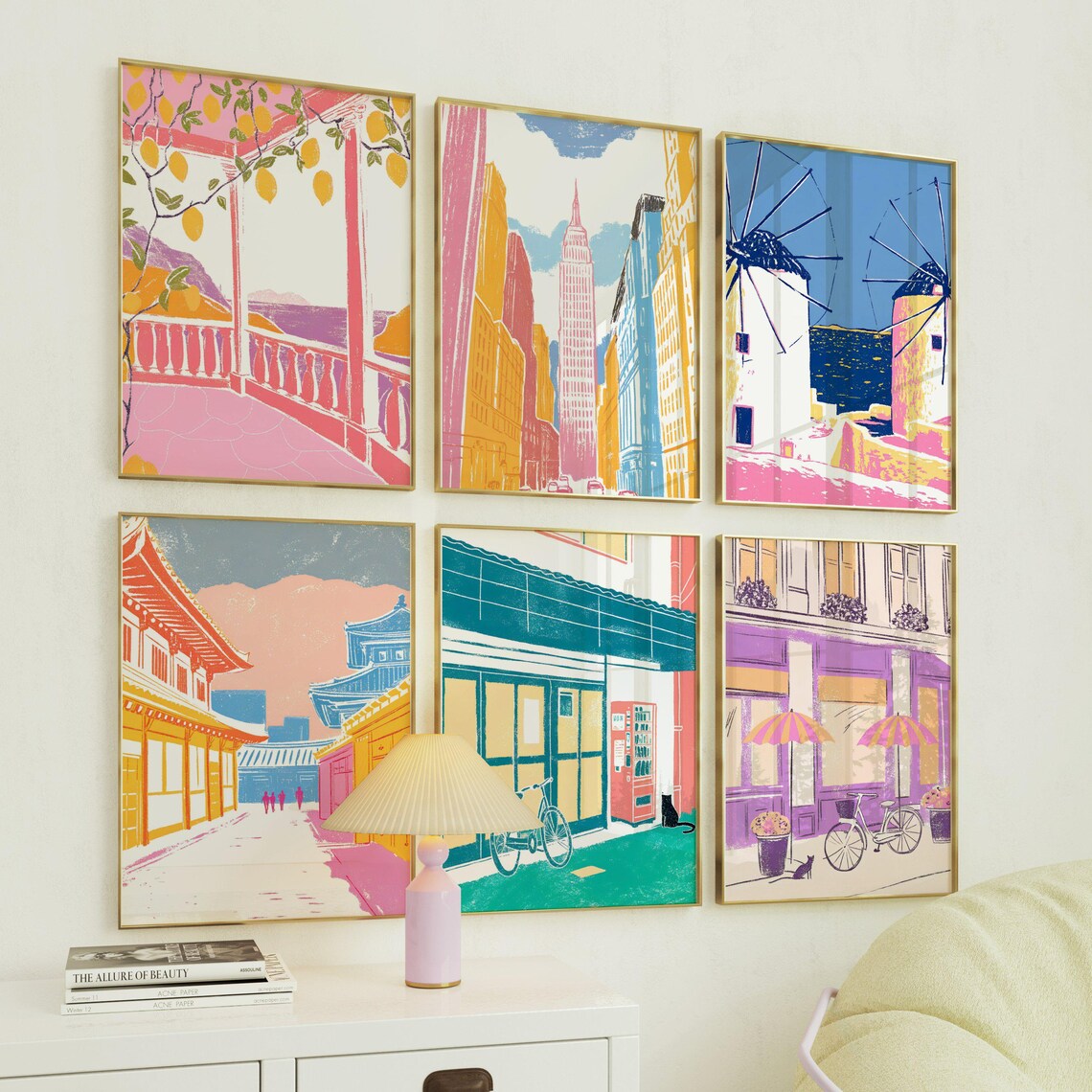 City Prints 6Pc Travel Posters, Watercolor