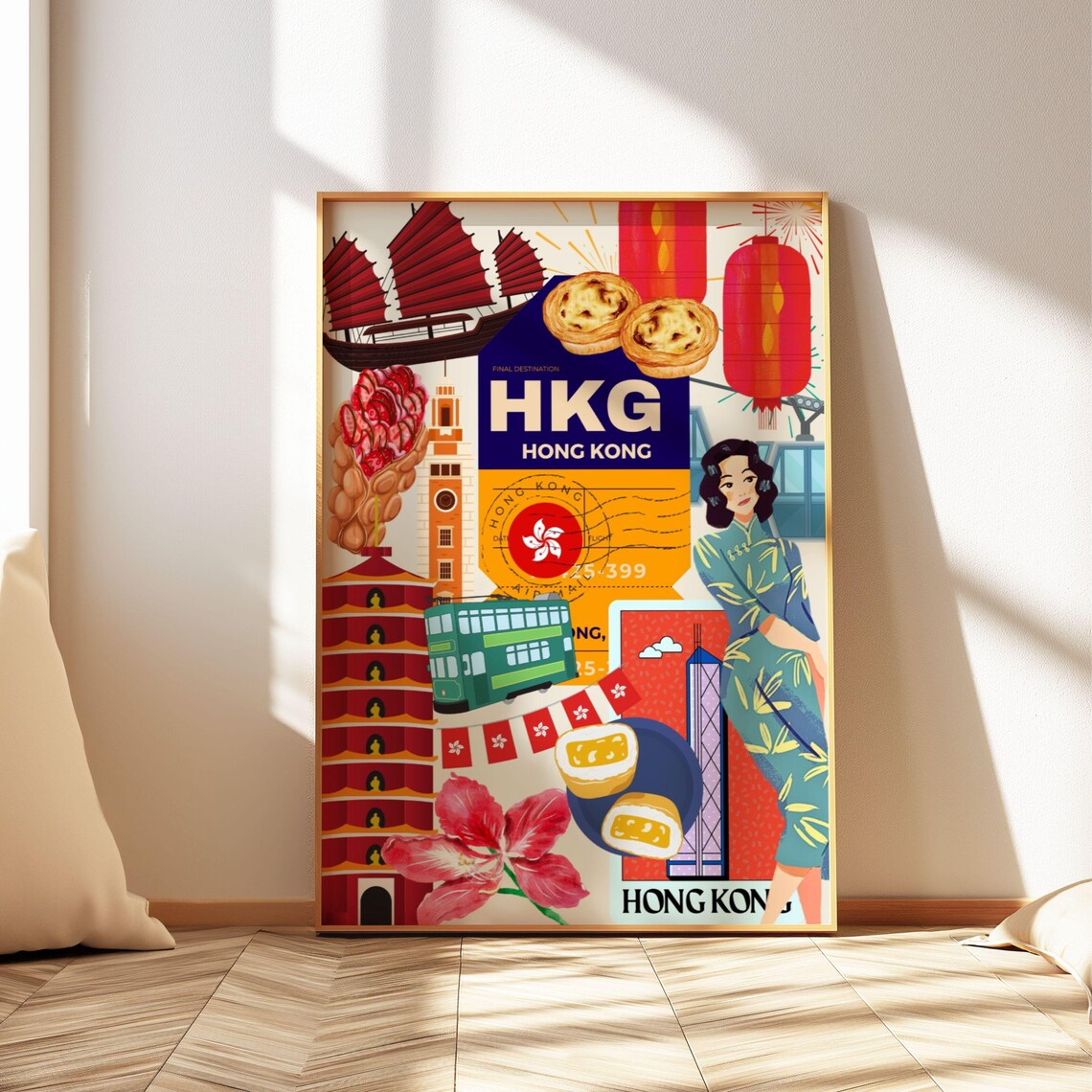 Hong Kong HKG Maximalist Travel Collage City Culture Art Poster
