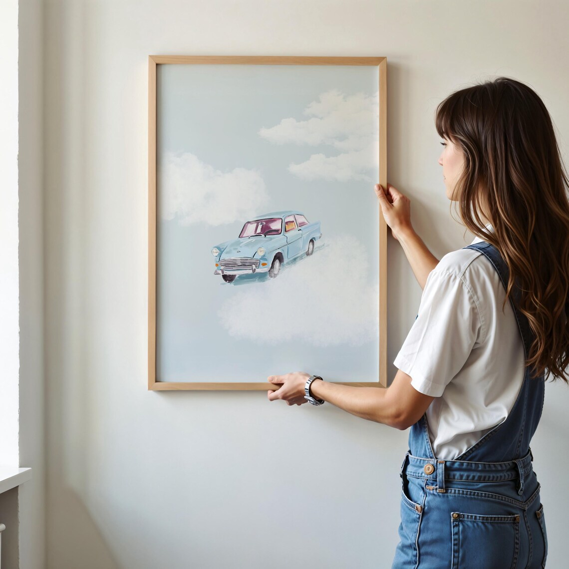 Flying Car Watercolor Poster, Wizarding School